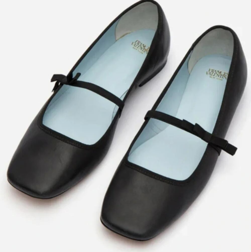 Frances Valentine Jude Black Leather Mary Jane Flats Women's Size 7.5 B